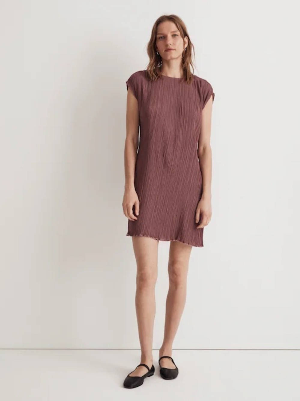 Madewell Plissé Mini Tee Dress In Pressed Grape Size 10